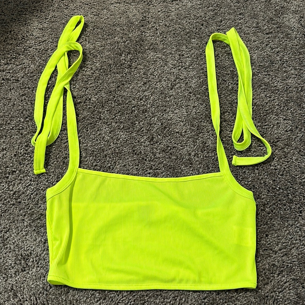 Bright highlighter green/yellow cropped top
